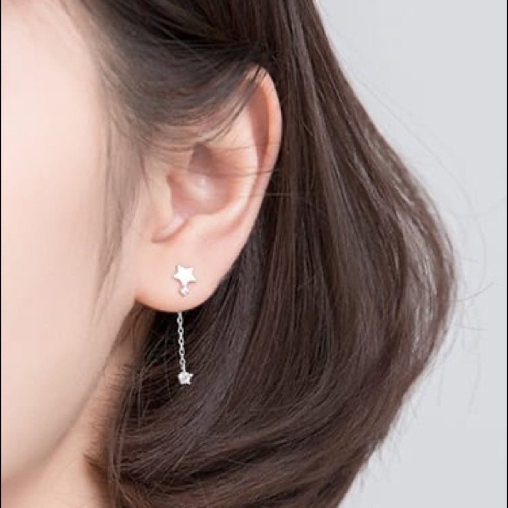 NEW 925 SS  Star Rhinestone Tassel Stud Earrings